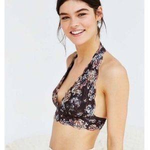 Pins and Needles Brown Floral Halter Bralette NWT